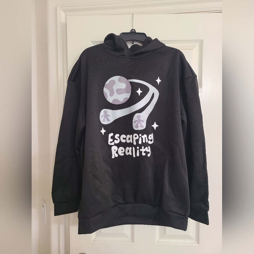 Escaping Reality Black Graphic Hoodie